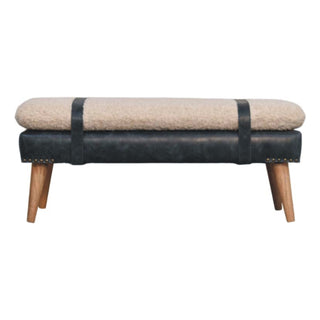 Dusk Hallway Bench Cream Boucle Black Buffalo Leather Base Belt Strap Nordic Oak Legs