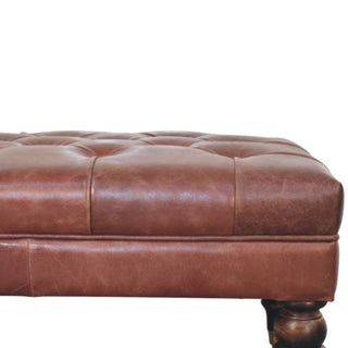 Harlow Ottoman Bench Chestnut Brown Buffalo Leather Hand-Tufted Brass Castor Legs