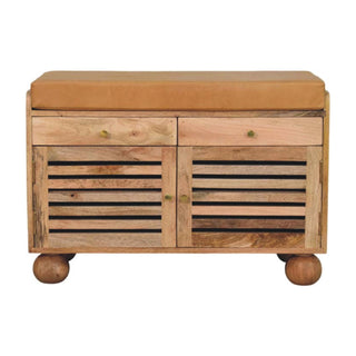 Haven Shoe Storage Cabinet Bench Slatted Doors Leather Seat With Drawers