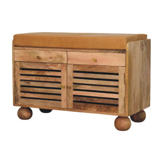 Haven Shoe Storage Cabinet Bench Slatted Doors Leather Seat With Drawers