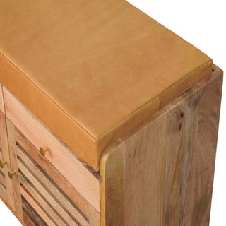 Haven Shoe Storage Cabinet Bench Slatted Doors Leather Seat With Drawers