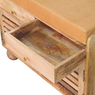 Haven Shoe Storage Cabinet Bench Slatted Doors Leather Seat With Drawers