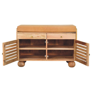 Haven Shoe Storage Cabinet Bench Slatted Doors Leather Seat With Drawers