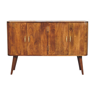 Marlowe Sideboard Cabinet with Curved Silhouette and Tapered Legs in Chestnut Finish