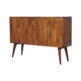 Marlowe Sideboard Cabinet with Curved Silhouette and Tapered Legs in Chestnut Finish