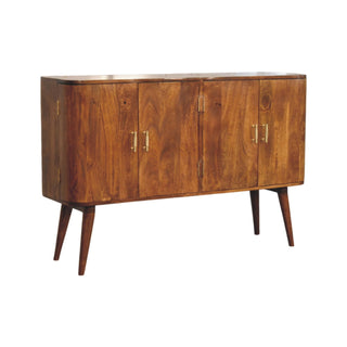 Marlowe Sideboard Cabinet with Curved Silhouette and Tapered Legs in Chestnut Finish