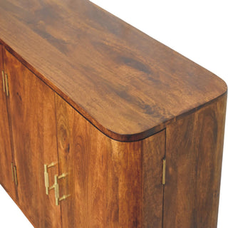 Marlowe Sideboard Cabinet with Curved Silhouette and Tapered Legs in Chestnut Finish