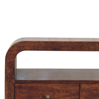 Arch Media Unit Chestnut Mango Wood Full-Height Curved Arch Frame Three Drawers with Brass Knobs