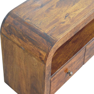 Arch Media Unit Chestnut Mango Wood Full-Height Curved Arch Frame Three Drawers with Brass Knobs