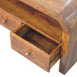 Arch Media Unit Chestnut Mango Wood Full-Height Curved Arch Frame Three Drawers with Brass Knobs