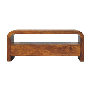 Arch Media Unit Chestnut Mango Wood Full-Height Curved Arch Frame Three Drawers with Brass Knobs