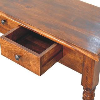 Harrow Console Table with Drawers Chestnut Mango Wood Classic Turned Legs