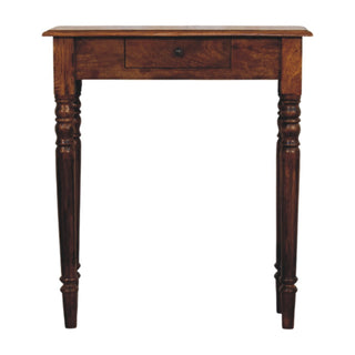 Elio Narrow Hallway Console Table Single Drawer Tall Turned Legs Chestnut Mango Wood