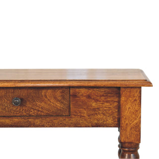Elio Narrow Hallway Console Table Single Drawer Tall Turned Legs Chestnut Mango Wood