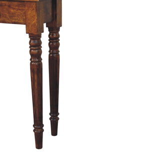 Elio Narrow Hallway Console Table Single Drawer Tall Turned Legs Chestnut Mango Wood
