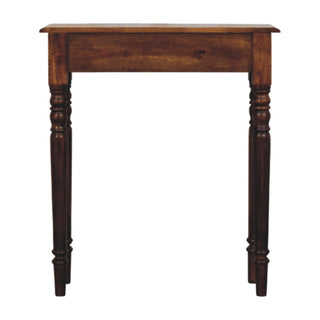 Elio Narrow Hallway Console Table Single Drawer Tall Turned Legs Chestnut Mango Wood