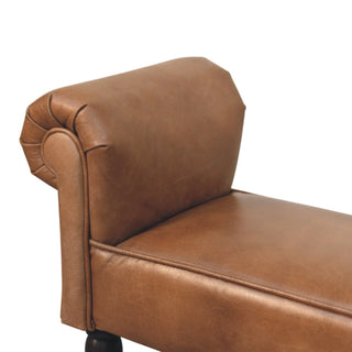 Rova Entryway Bench Cognac Buffalo Leather Rolled Arms Dark Turned Legs