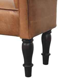 Rova Entryway Bench Cognac Buffalo Leather Rolled Arms Dark Turned Legs
