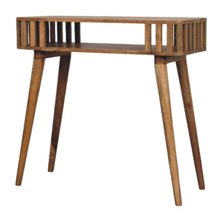 Reva Hallway Console Table Slatted Open Shelf Tapered Legs Oak Mango Wood