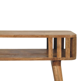 Reva Hallway Console Table Slatted Open Shelf Tapered Legs Oak Mango Wood