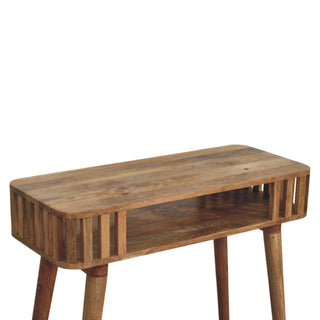 Reva Hallway Console Table Slatted Open Shelf Tapered Legs Oak Mango Wood