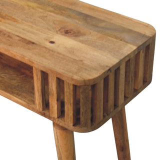 Reva Hallway Console Table Slatted Open Shelf Tapered Legs Oak Mango Wood