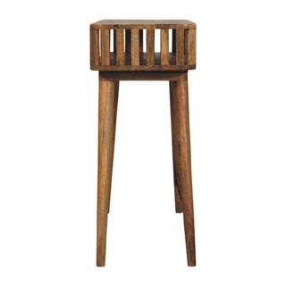 Reva Hallway Console Table Slatted Open Shelf Tapered Legs Oak Mango Wood
