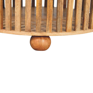 Cove Round Coffee Table Solid Mango Wood Slatted Drum Base Bun Feet
