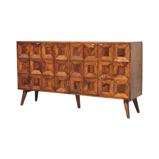 Aurelio Large Sideboard with 3D Carved Geometric Doors and Tapered Legs