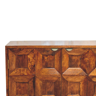Aurelio Large Sideboard with 3D Carved Geometric Doors and Tapered Legs