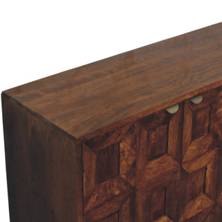 Aurelio Large Sideboard with 3D Carved Geometric Doors and Tapered Legs