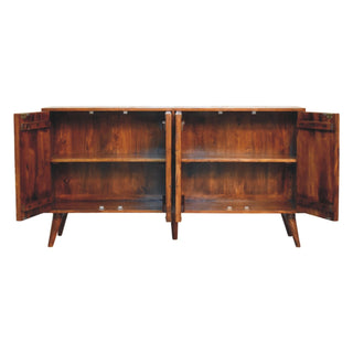 Aurelio Large Sideboard with 3D Carved Geometric Doors and Tapered Legs