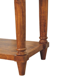Elio Side Table With Drawer Turned Legs Brass Knob Chestnut Mango Wood