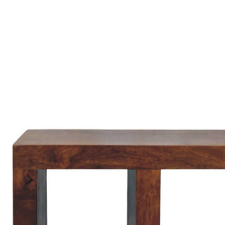 Brynn Media Unit Chestnut Finish Curved Open Shelf Block Feet