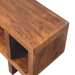 Brynn Media Unit Chestnut Finish Curved Open Shelf Block Feet