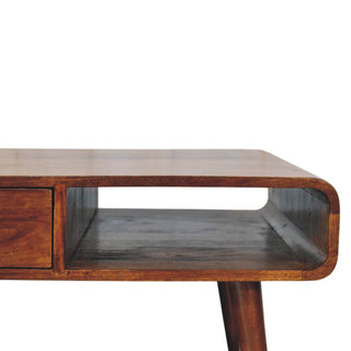 Rivus Coffee Table with Drawers Large Rounded Top Open Compartments Chestnut