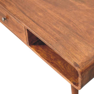 Rivus Coffee Table with Drawers Large Rounded Top Open Compartments Chestnut