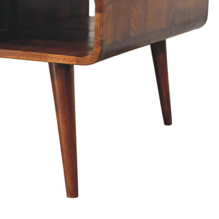Rivus Coffee Table with Drawers Large Rounded Top Open Compartments Chestnut