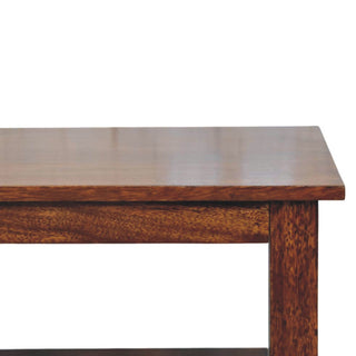 Saxon Coffee Table Solid Mango Wood Double X-Frame Sides Lower Shelf Chestnut