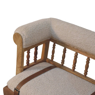 Elowen Hallway Bench Boucle Seat Buffalo Leather Panel Spindle Back Oak Frame