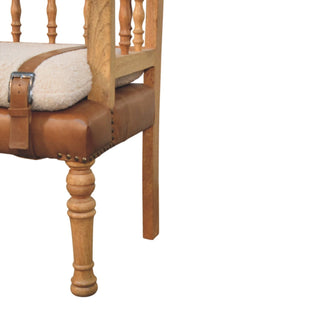 Elowen Hallway Bench Boucle Seat Buffalo Leather Panel Spindle Back Oak Frame