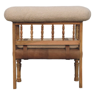Elowen Hallway Bench Boucle Seat Buffalo Leather Panel Spindle Back Oak Frame