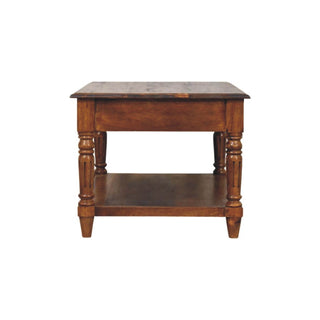 Cheswick Coffee Table with Drawers Solid Mango Wood Turned Legs Lower Shelf Chestnut
