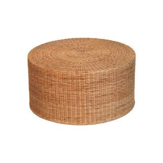 Soleil Round Rattan Coffee Table Fully Woven Low Profile Drum Natural