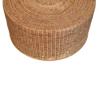 Soleil Round Rattan Coffee Table Fully Woven Low Profile Drum Natural
