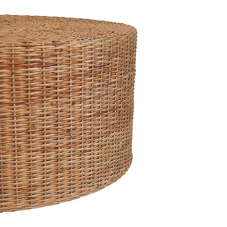 Soleil Round Rattan Coffee Table Fully Woven Low Profile Drum Natural