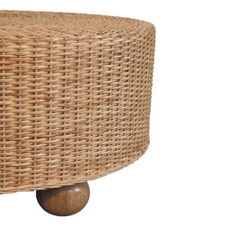 Isla Round Rattan Coffee Table Handwoven Drum Natural Honey Ball Feet