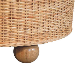 Isla Round Rattan Coffee Table Handwoven Drum Natural Honey Ball Feet