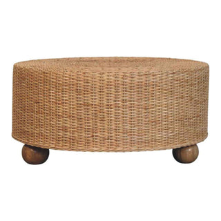 Isla Round Rattan Coffee Table Handwoven Drum Natural Honey Ball Feet