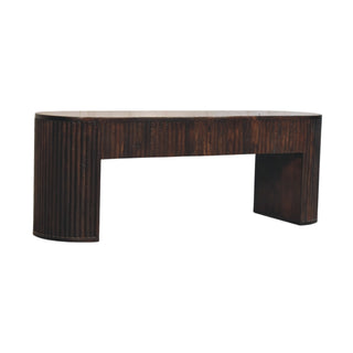 Deco Hallway Bench Velvet Mocha Mango Wood Full-Body Vertical Fluting Oval Top